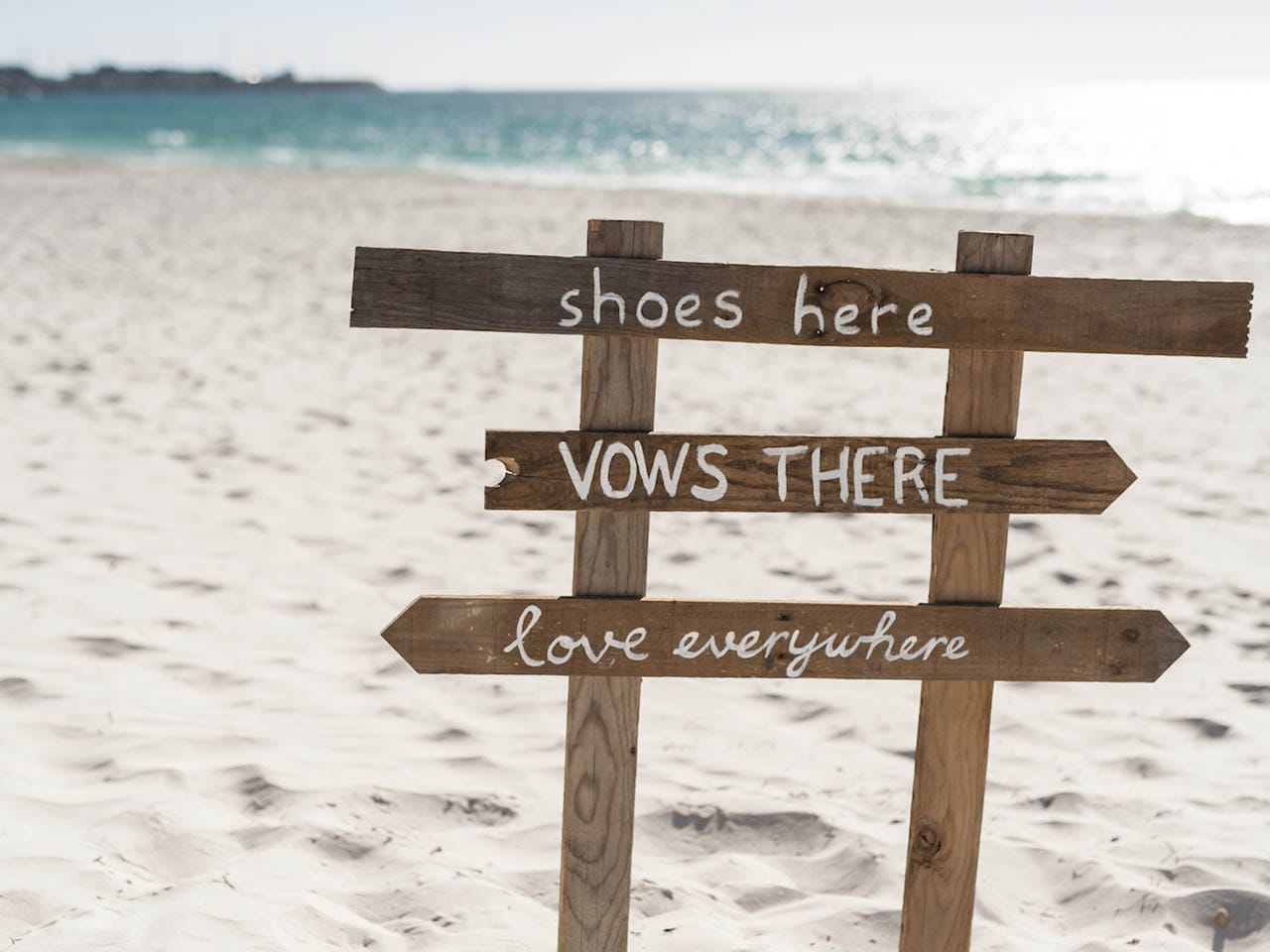A Sign That Says Shoes Here, Vows There, Love Everywhere.