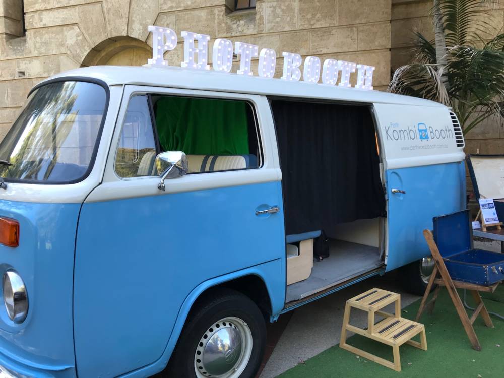 Perth event supplier Volkswagen Kombi van with the word photo both sitting on top of the vehicle