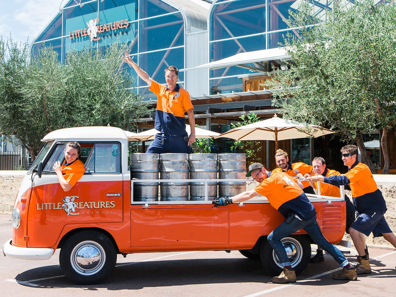 Little Creatures Employees Riding The Vintage Truck Outside The Building