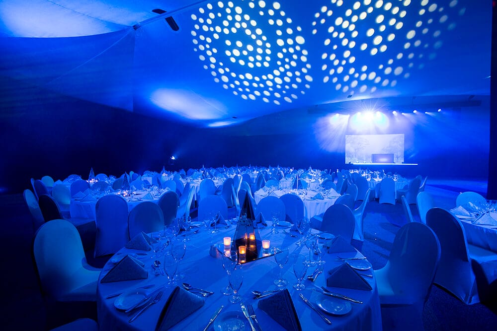 Venue Set Up Banquet Style With Lighting For A School Ball