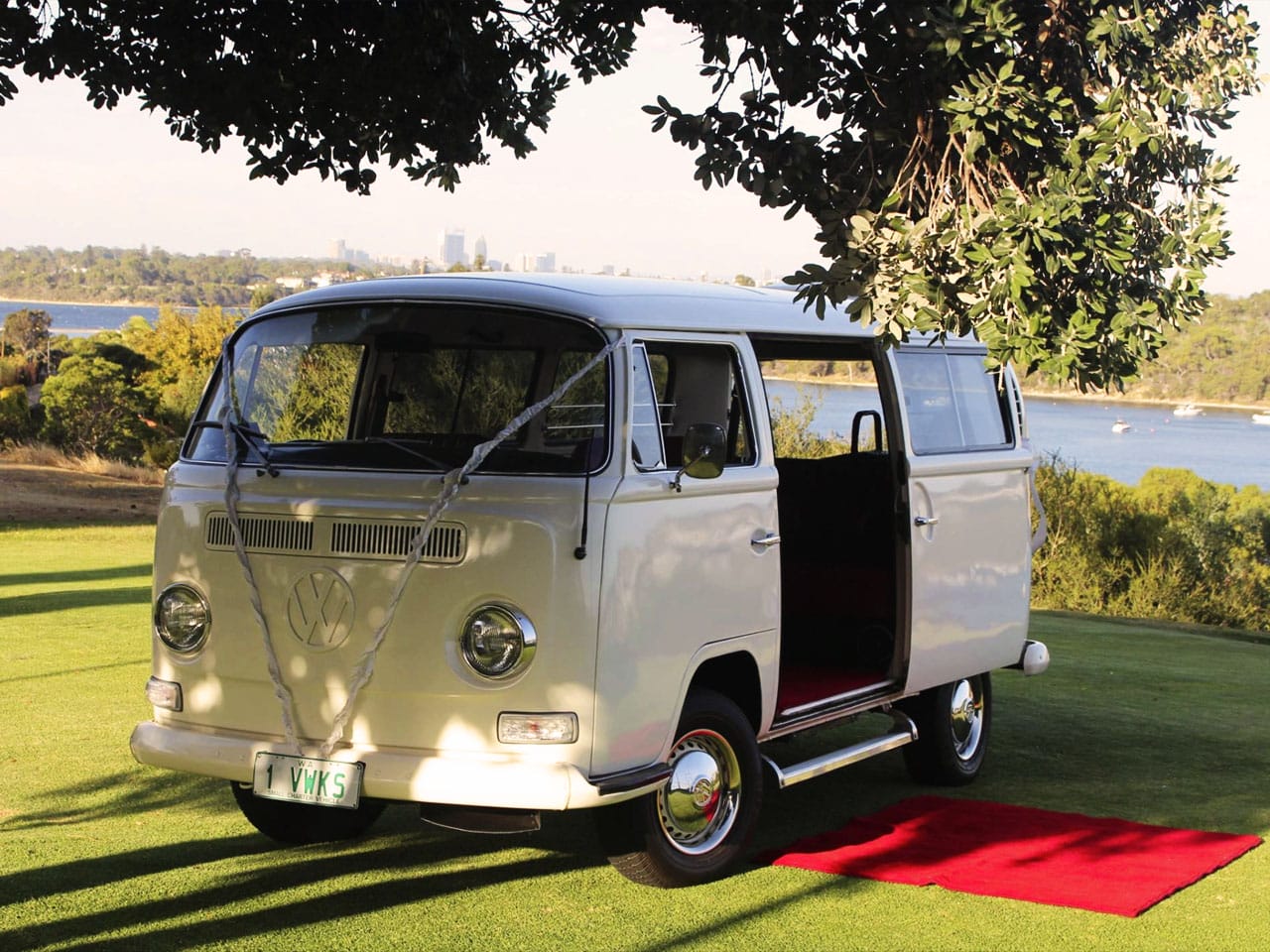 White Combi Van with Red Carpet