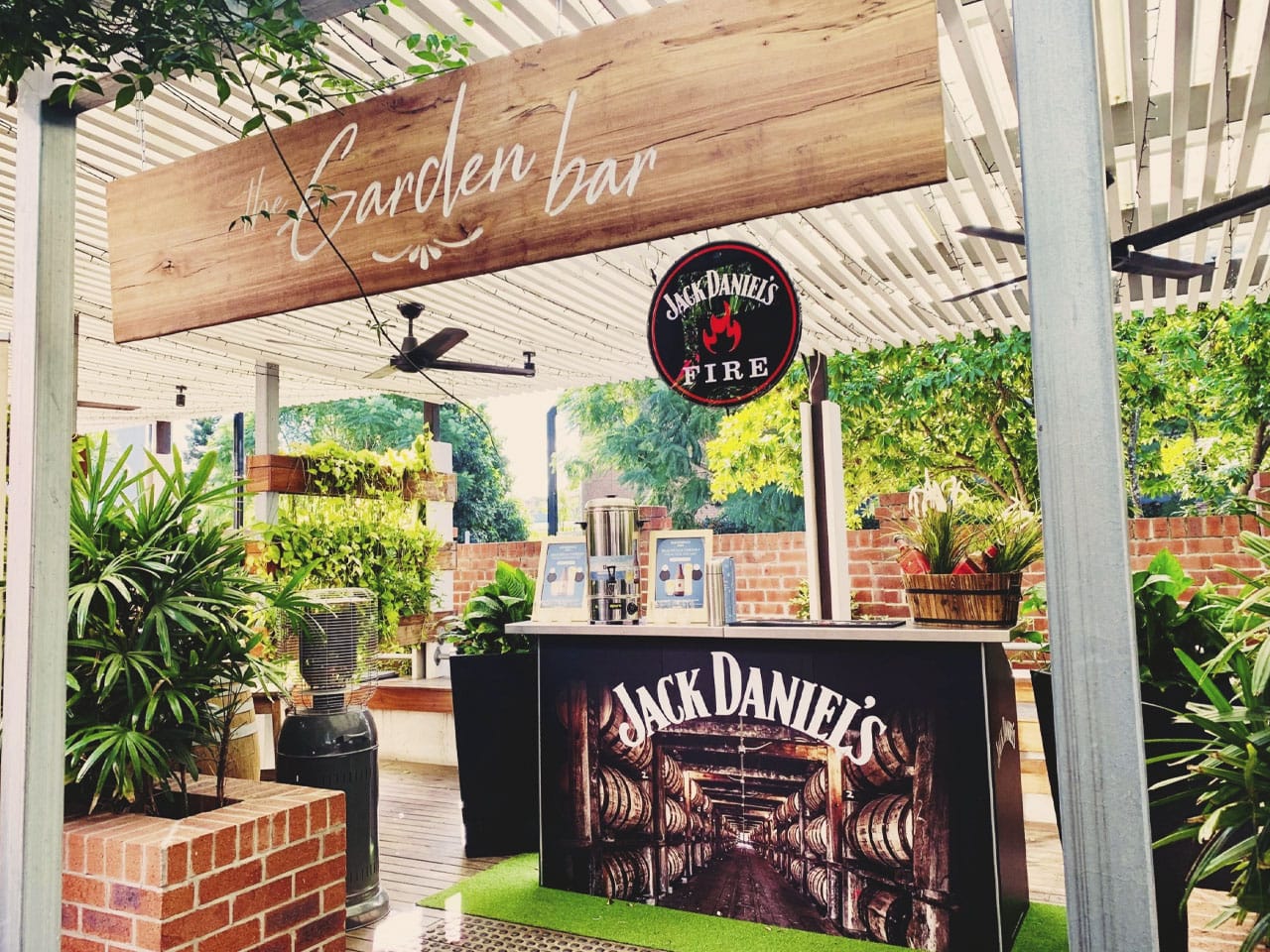 Beer garden entrance with Jack Daniels stand