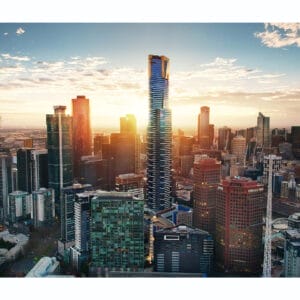 Golden hour view of Melbourne skyline