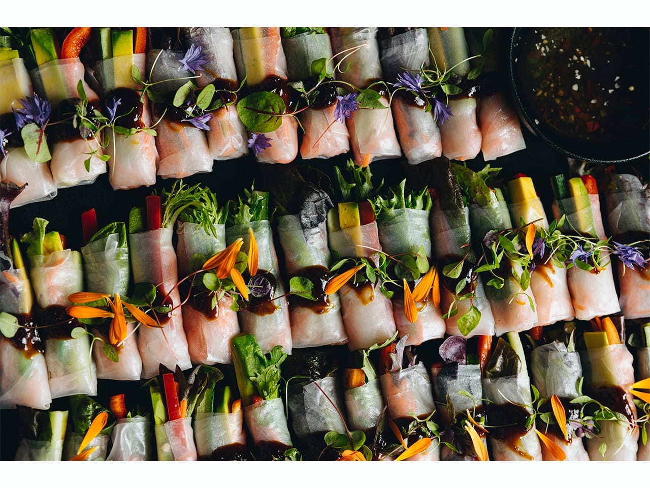 Venue's colorful spring roll display