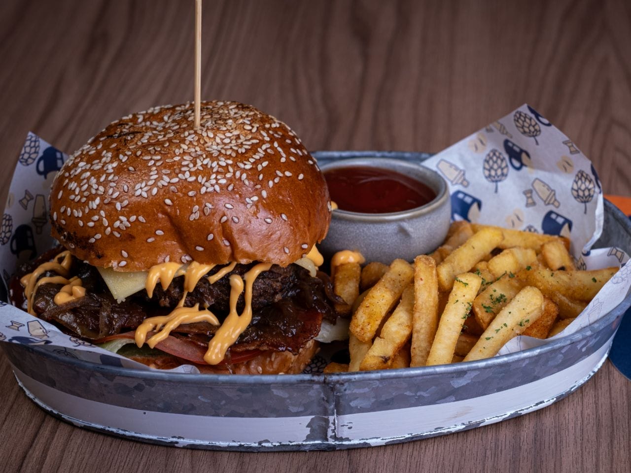 Venue's burger and chips